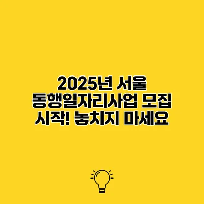 2025년 서울 동행일자리사업 모집 시작! 놓치지 마세요