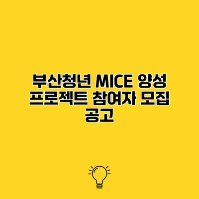부산청년 MICE 양성 프로젝트 참여자 모집 공고
