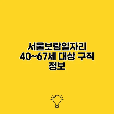 서울보람일자리 40~67세 대상 구직 정보